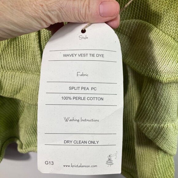 Womens Krista Larson Wavey Vest Lagenlook Tie Dyed OS Green Perle Cotton NWT - Picture 8 of 9